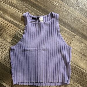 Divided Purple Ribbed Crop Tank Top